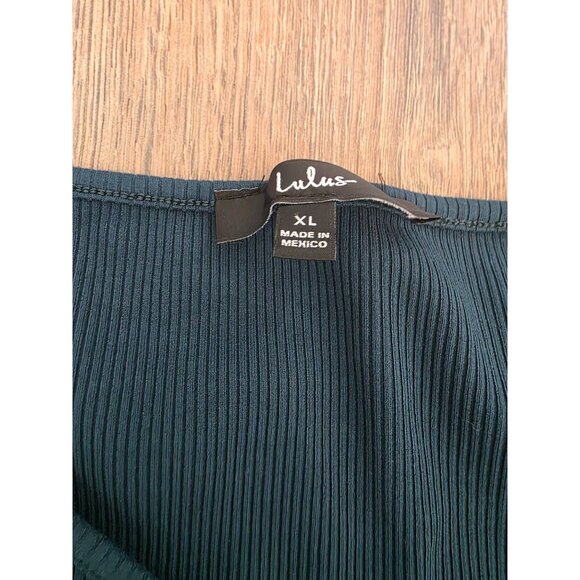 Lulus Forest Green Ribbed Long Sleeve Asymmetrical Bodysuit XL - Picture 3 of 7